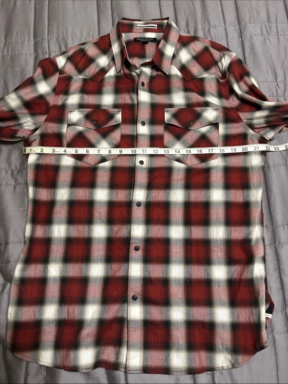 Banana Republic Red, White & Black Plaid Tailored Slim Fit Shirt